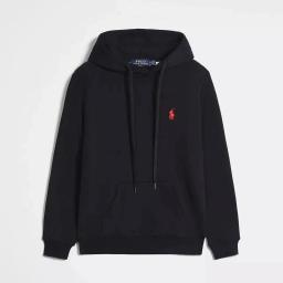 Black and red logo pullover hoodie