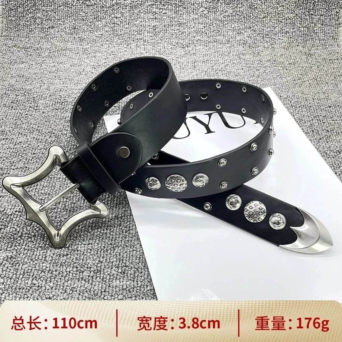 Square buckle double row nail 108cm cross waist belt